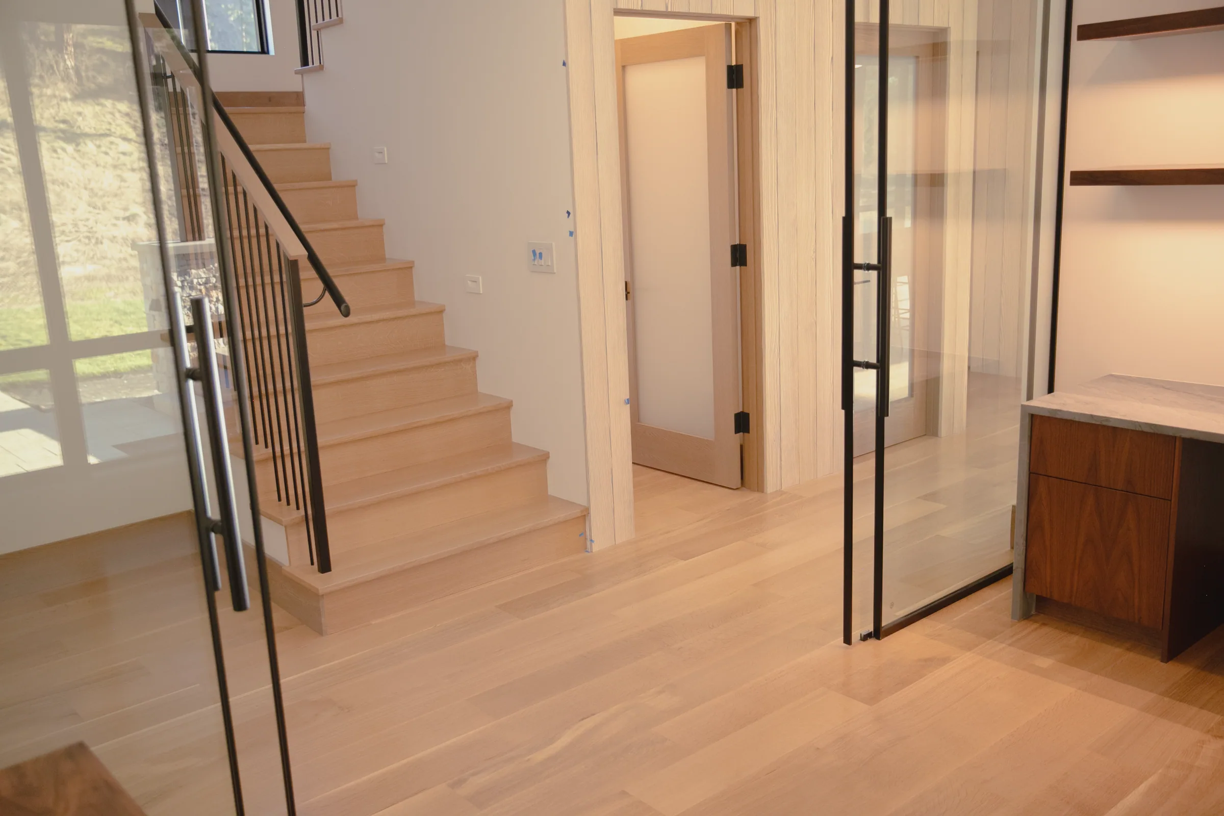 Hardwood stair treads and risers in a custom Missoula home